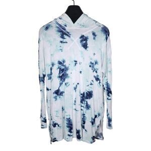 Livi Long Sleeve Oversized Hooded Tie Dye Pullover Shirt Womens Size 14 White